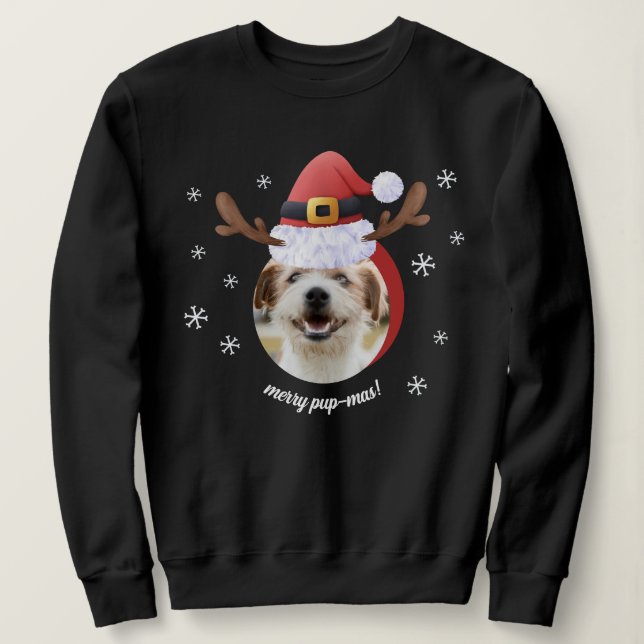Sudadera Foto de perro con Navidades Gorras de Santa Reinde (Anverso del diseño)