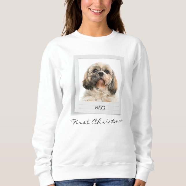 Sudadera Foto de perro mascota Primera Navidad personalizad (Anverso)