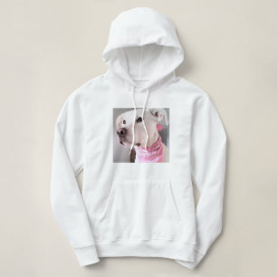 Sudadera Foto de perro tímido de cachorro blanco con bufand