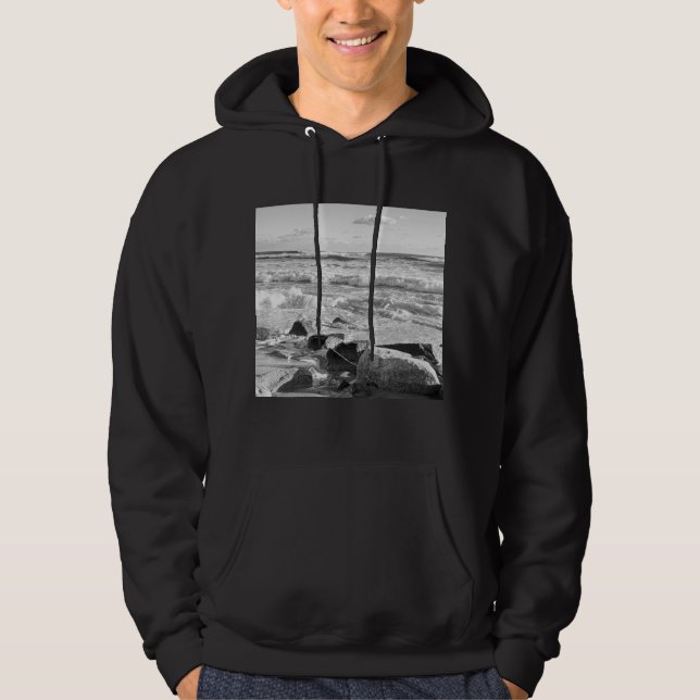 Sudadera Foto en blanco y negro de las olas del océano Atlá (Anverso)