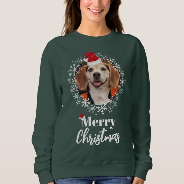 Sudadera Foto mascota Red Santa Hat Navidades verdes oscuro (Anverso)