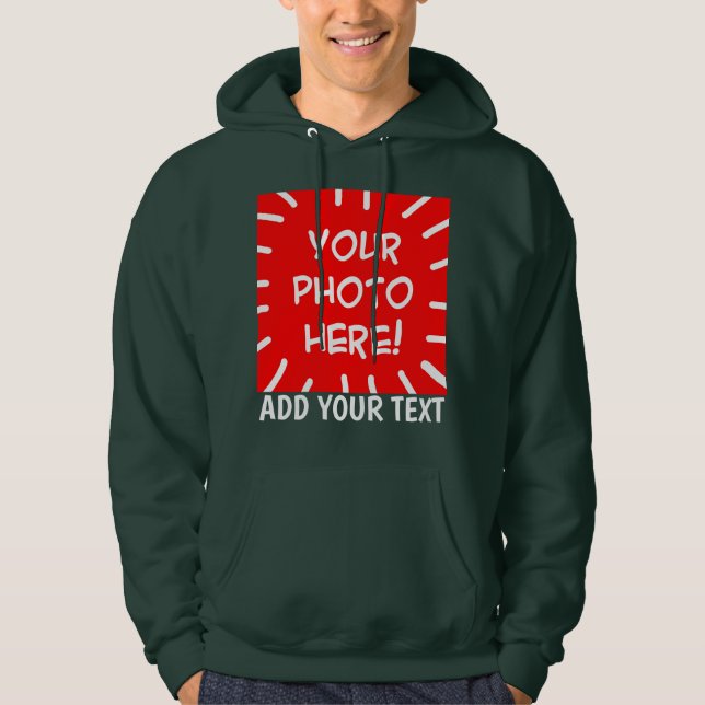 Sudadera Foto y texto personalizados Verde oscuro (Anverso)
