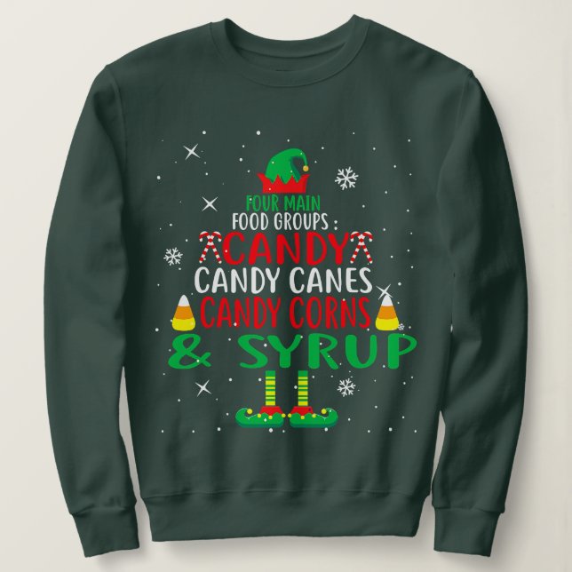 Sudadera Four Main Food Groups Elf Buddy Christmas Pajama X (Anverso del diseño)
