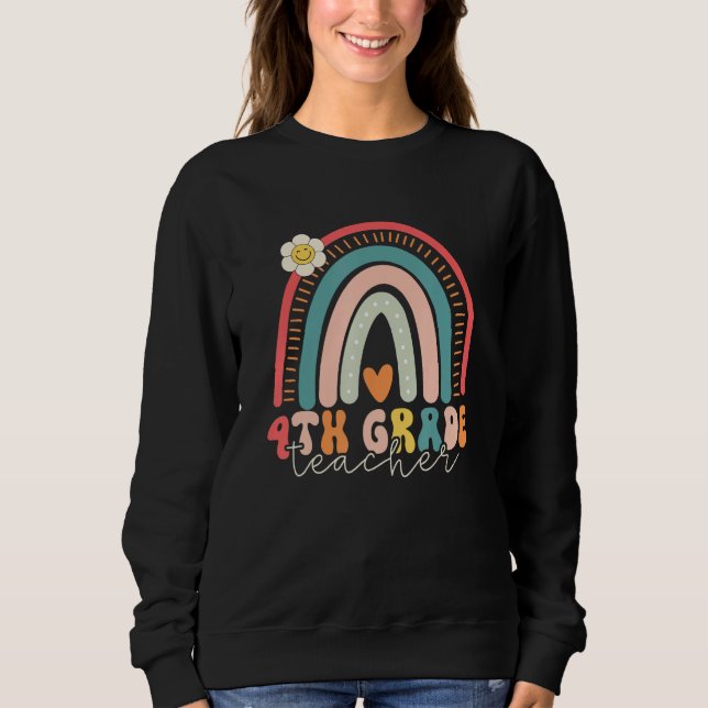 Sudadera Fourth Grade Teacher Retro Rainbow 4th Grade Team (Anverso)
