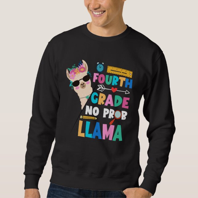 Sudadera Fourth Grade Teacher Student No Prob Llama Back To (Anverso)