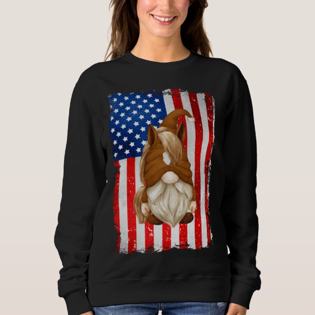 Sudadera Fourth Of July Gnome Graphic Patriotic Horse Ameri (Anverso)