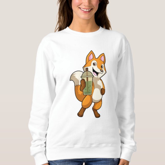 Sudadera Fox bebiendo con té de burbuja (Anverso)