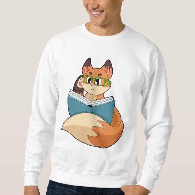 Sudadera Fox como Nerd con libros y anteojos (Anverso)