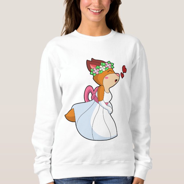 Sudadera Fox como novia con vestido de Boda y flor (Anverso)
