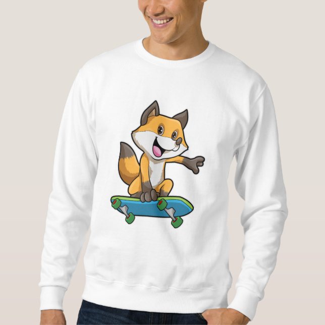 Sudadera Fox como Skater con Skateboard (Anverso)