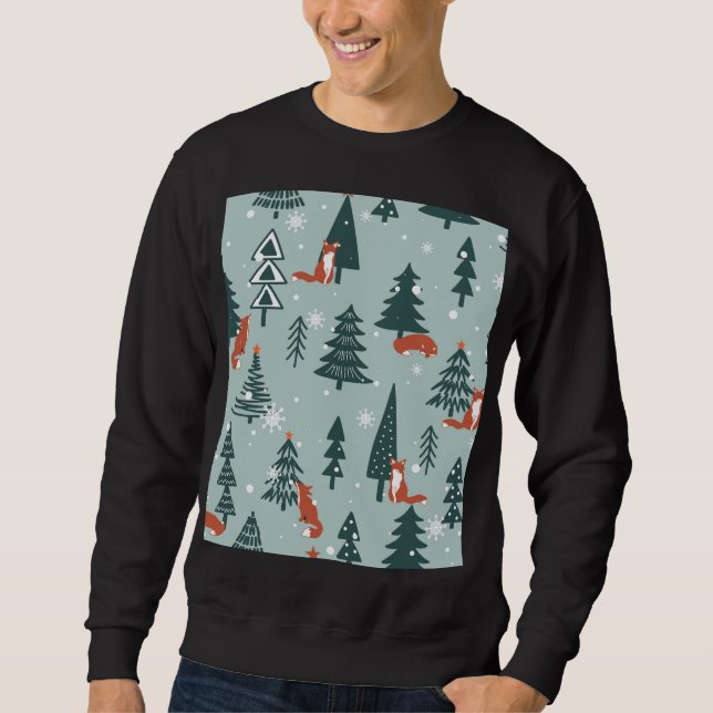 Sudadera Foxes, abetos, invierno, patrón colorido (Anverso)