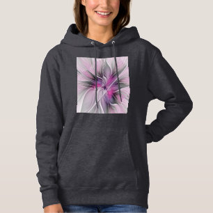 Sudadera Fractal Floral Moderno Abstracto Flor Rosa Gris