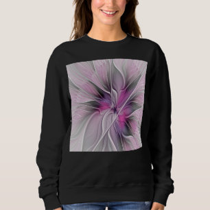 Sudadera Fractal Floral Moderno Abstracto Flor Rosa Gris