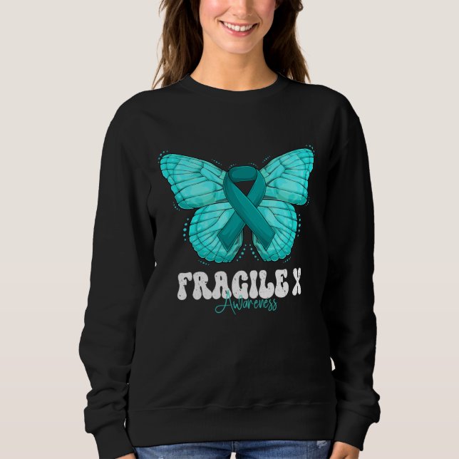 Sudadera Fragile X Awareness Month Teal Ribbon Butterfly (Anverso)