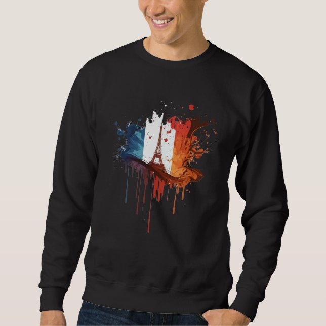 Sudadera France Paris Abstract Splatter French Flag Eiffel  (Anverso)