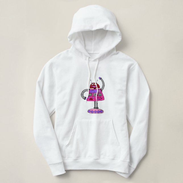 Sudadera Frankie Robot: Rosa en blanco (Diseño del anverso)