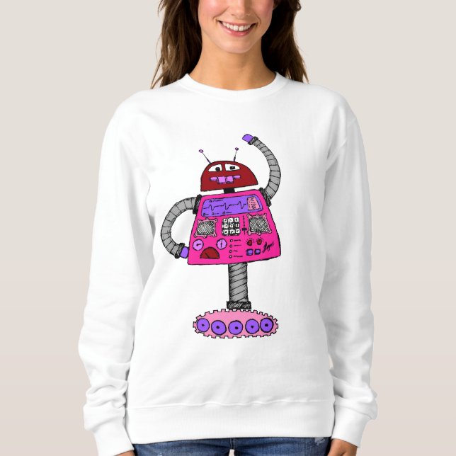 Sudadera Frankie Robot: Rosa en blanco (Anverso)