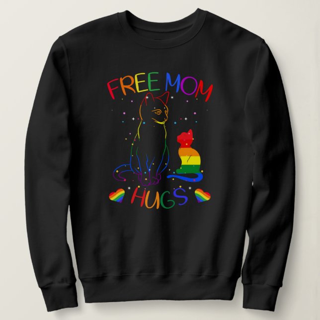 Sudadera Free Mom Hugs LGBT Cat Gay Pride Rainbow  (Anverso del diseño)