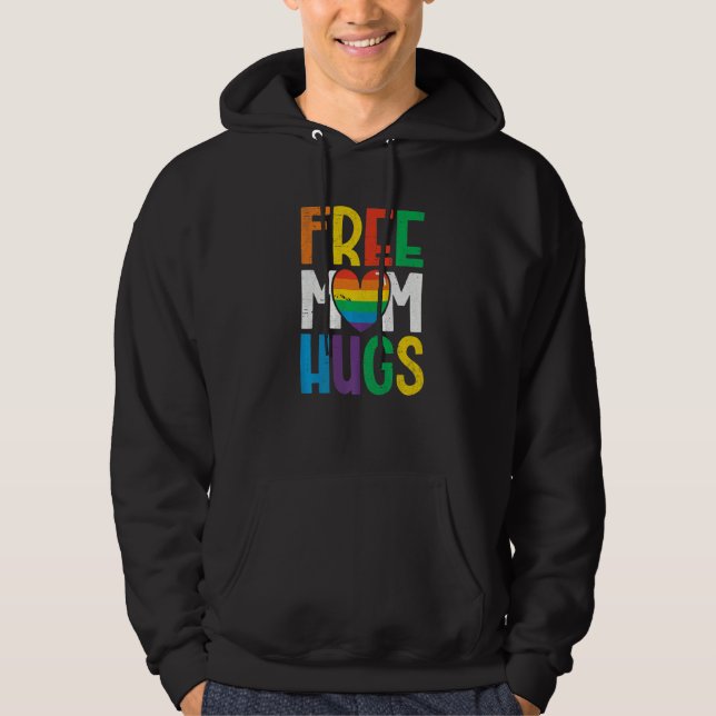 Sudadera Free Mom Hugs Rainbow Heart Lgbt Ally Pride Month  (Anverso)