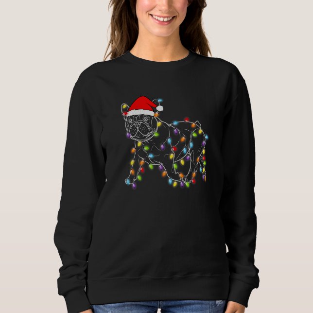 Sudadera French Bulldog Dog Tree Christmas Lights Xmas Paja (Anverso)