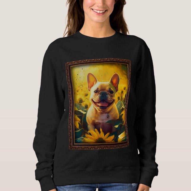 Sudadera French Bulldog Painting Frenchie Sunflower Flower  (Anverso)