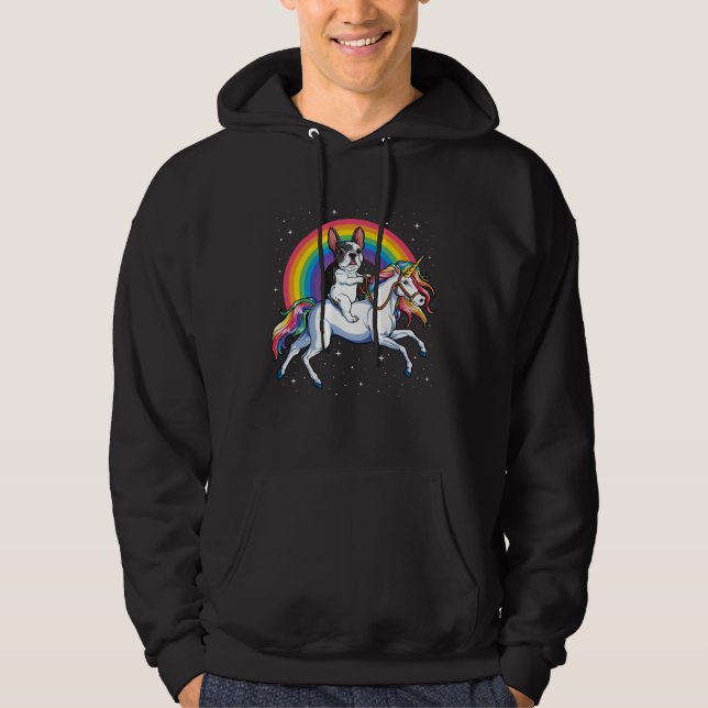 Sudadera French Bulldog Riding Unicorn Girls Rainbow  Galax (Anverso)