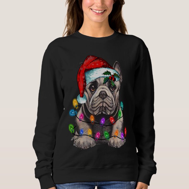Sudadera French bulldog santa christmas tree lights (Anverso)