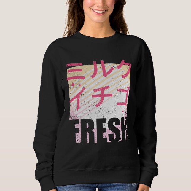 Sudadera Fresh Strawberry Milk Japanese Text 90s Retro Vint (Anverso)