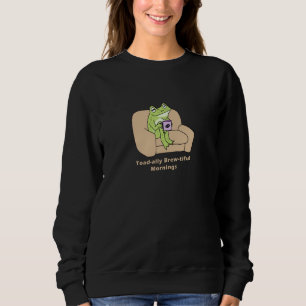 Sudadera Frog & Coffee Pun, Rana divertida sentada en un So