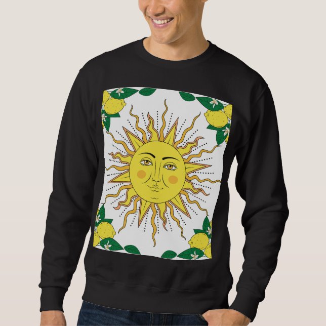 Sudadera Frutas de limón tropical, cara de sol. (Anverso)