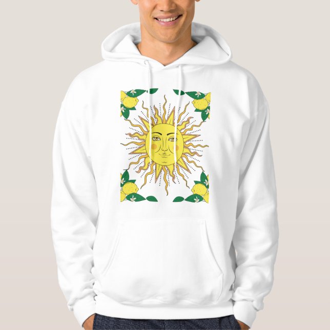 Sudadera Frutas de limón tropical, cara de sol. (Anverso)