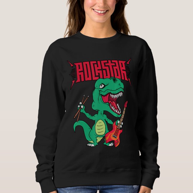 Sudadera Fuertes Guitarra Eléctrica De Dinosaurios Metaliza (Anverso)