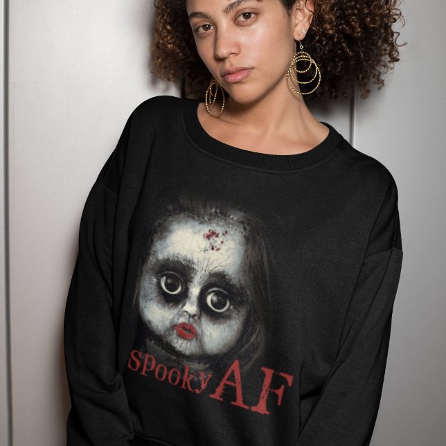 Sudadera Fun Spooky AF Gótico espeluznante Doll Face Hallow (Subido por el creador)