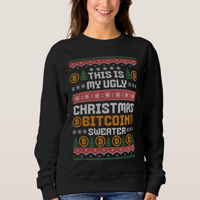 Sudadera Fun UGLY NAVIDADES BITCOIN Faux Knit Pattern (Anverso)