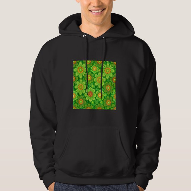 SUDADERA FUNKY GROOVY 1970'S STYLE CARTOON FLOWERS GREEN AN (Anverso)