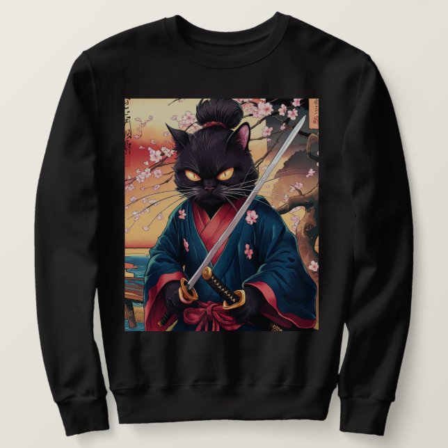 Sudadera Funny Black Cat Samurai  (Anverso del diseño)