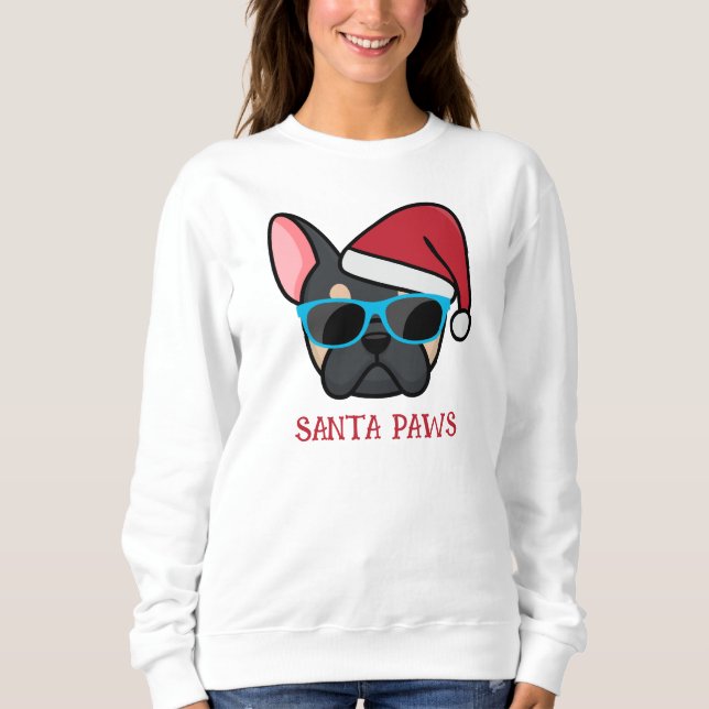 Sudadera Funny Black Tan Frenchie Santa Paws Navidades (Anverso)