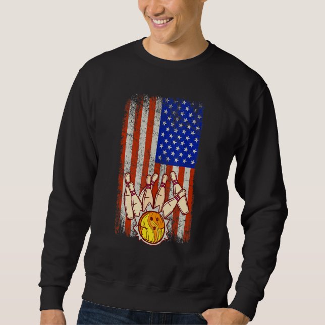 Sudadera Funny Bowler Vintage American Flag Bowling Team (Anverso)