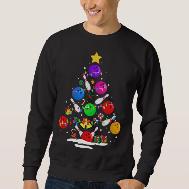 Sudadera Funny Bowling Ugly Christmas Tree Lights Xmas For  (Anverso)