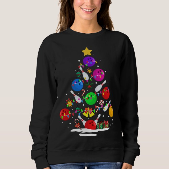 Sudadera Funny Bowling Ugly Christmas Tree Lights Xmas For  (Anverso)