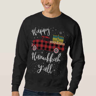 Sudadera Funny Buffalo Plaid Happy Hanukkah Y'all Red Truck