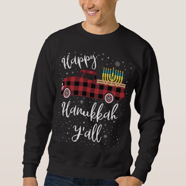 Sudadera Funny Buffalo Plaid Happy Hanukkah Y'all Red Truck (Anverso)