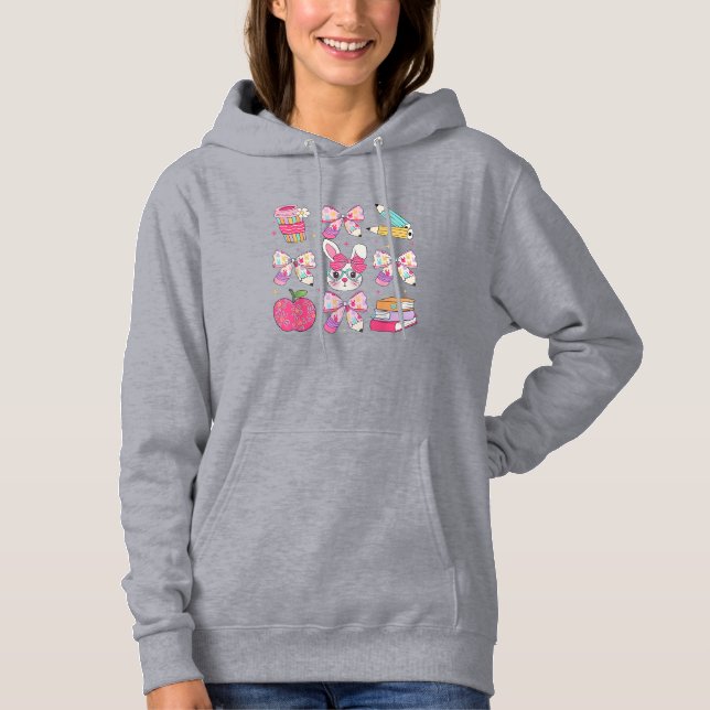 Sudadera Funny Bunny Coquette Bow Rabbit Teacher Easter Ret (Anverso)