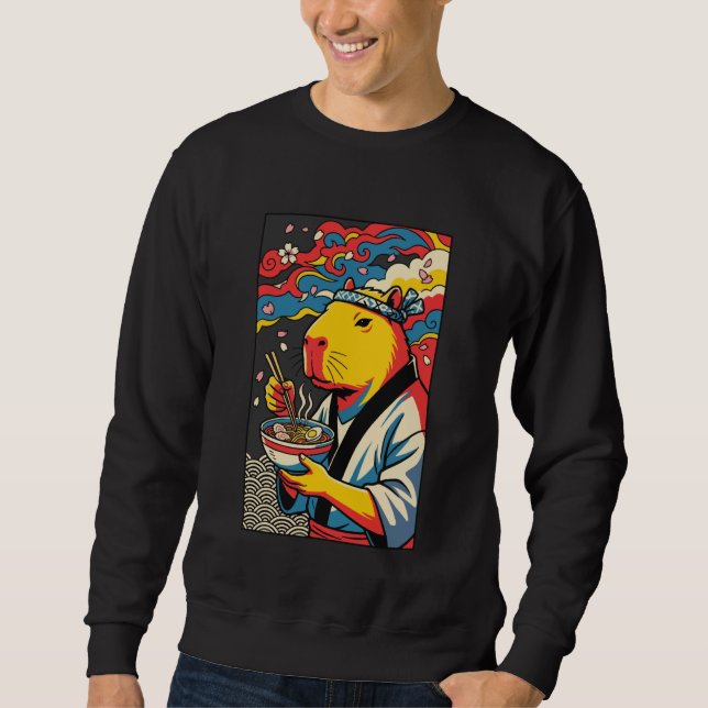 Sudadera Funny Capybara Eating Ramen Japanese Noodles Lover (Anverso)