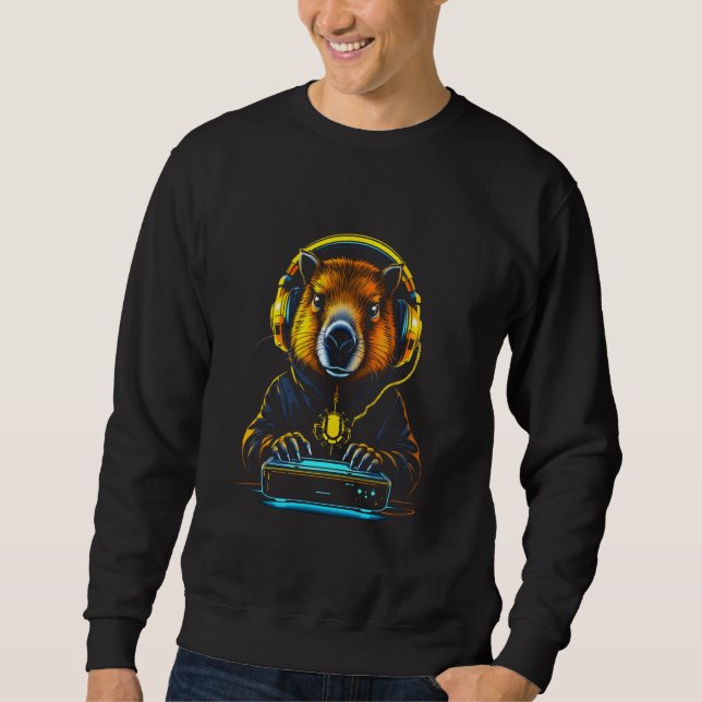 Sudadera Funny Capybara Tee Gamepad Headphones Video Games  (Anverso)