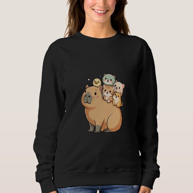 Sudadera Funny Capybara with Tiny Animal Friends Duck Cat H (Anverso)