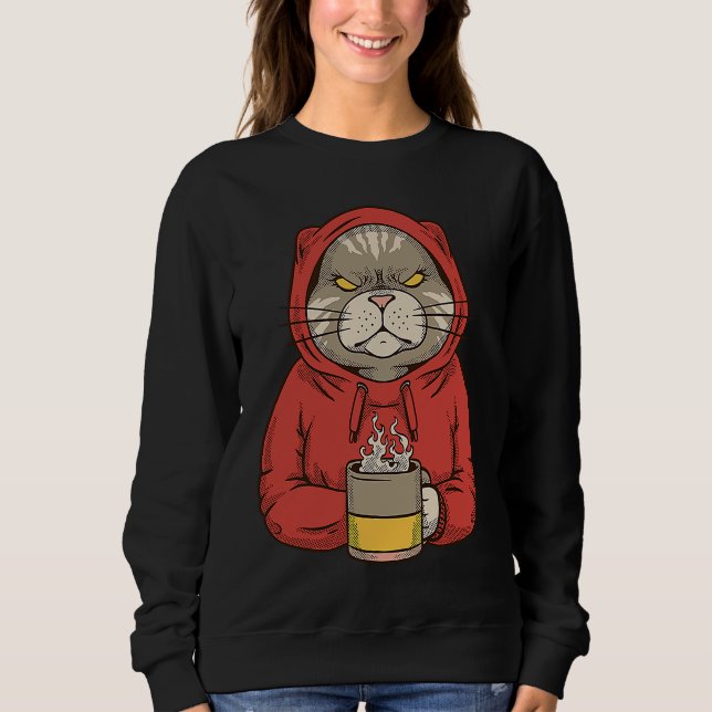 Sudadera Funny Cat Drinking Coffee Morning Cat Drink Coffee (Anverso)