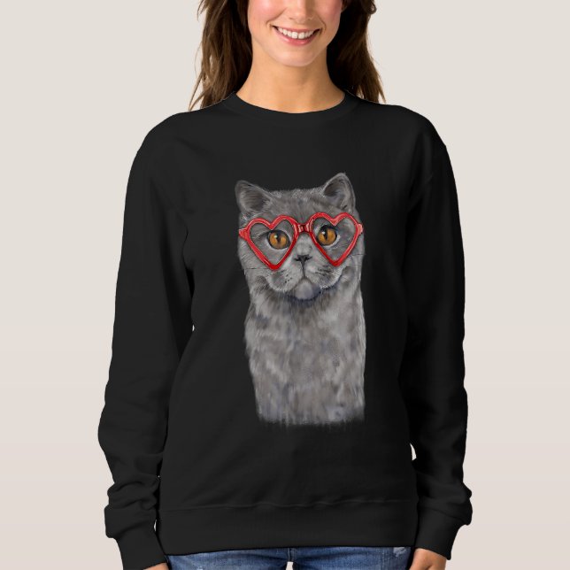 Sudadera Funny Cat Heart Glasses Valentine's Day British Sh (Anverso)