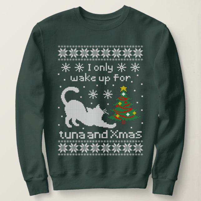 Sudadera Funny Cat Pixel Knit Ugly Christmas (Anverso del diseño)