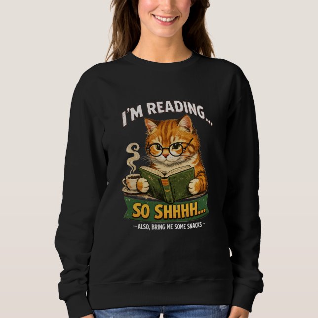 Sudadera Funny Cat Reading Book Black Sweatshirt | Retro (Anverso)